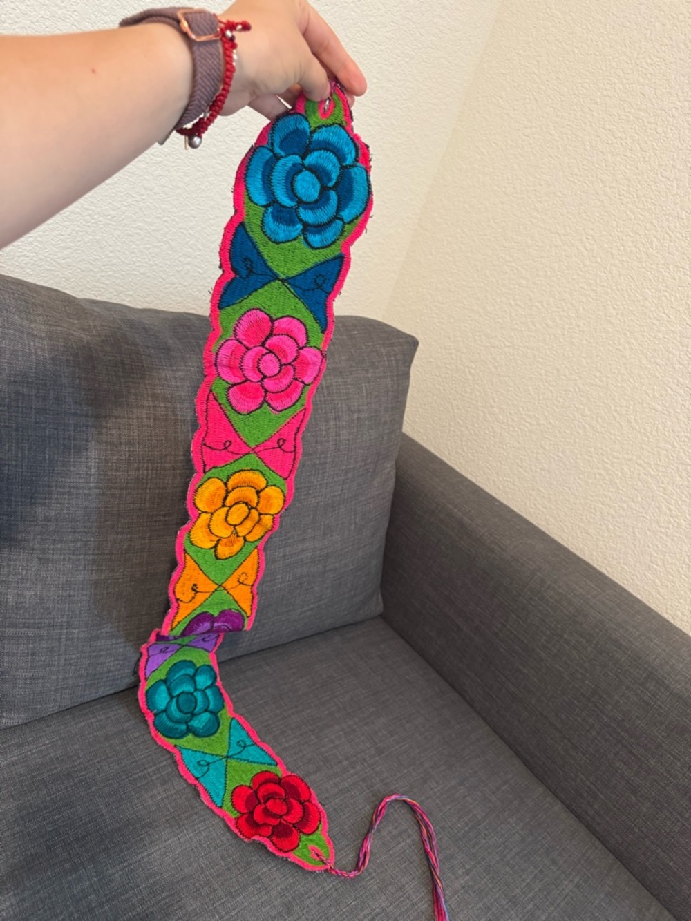 Handcrafted Floral Embroidered Pink Multicolor Belt